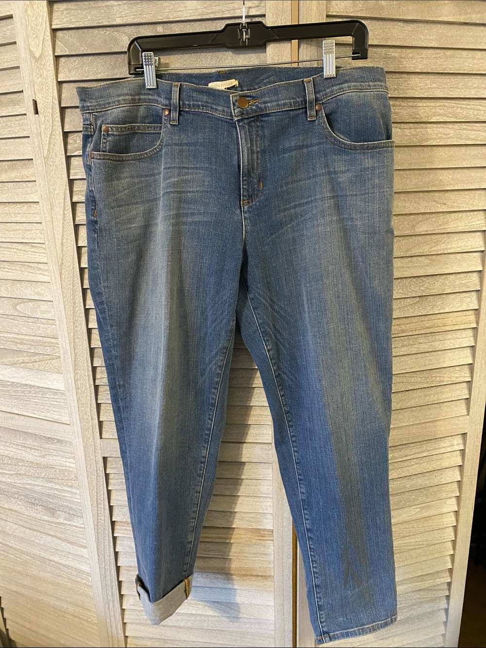 Eileen Fisher 14 Organic Cotton Mid-Blue Cropped Straight Jeans